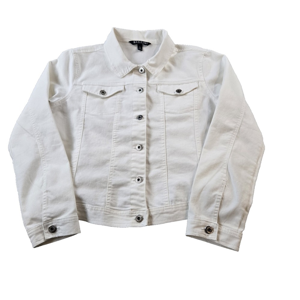 BACCINI Women's Jean Jacket White Denim Button Up Breast Pockets Versatile Large